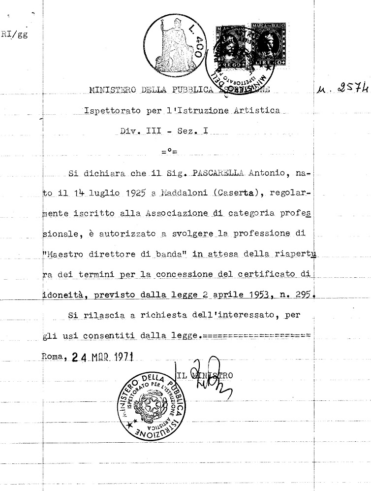 Documento 1971 Antonio Pascarella
